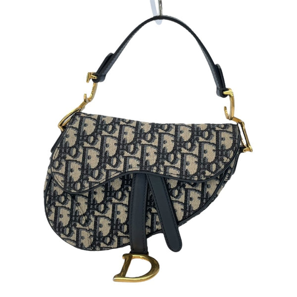 クリスチャン・ディオール Christian Dior ミニサドルバッグ M0447CTZQ ネイビー アイボリー GD金具 オブリークジャガード レディース ハンドバッグ