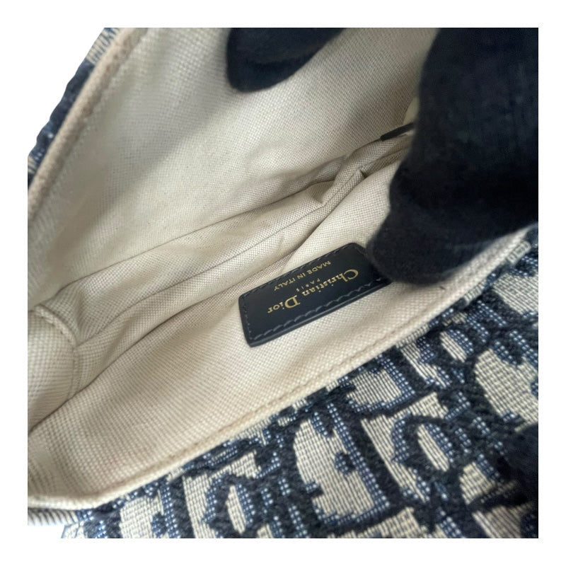 クリスチャン・ディオール Christian Dior ミニサドルバッグ M0447CTZQ ネイビー アイボリー GD金具 オブリークジャガード レディース ハンドバッグ