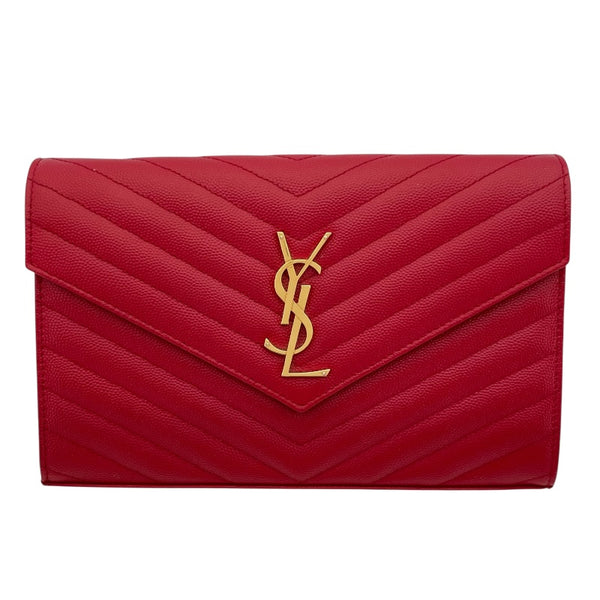 サンローラン SAINT LAURENT エンベローブ チェーンウォレット 377828 レッド グレインレザー レディース ウォレットチェーン
