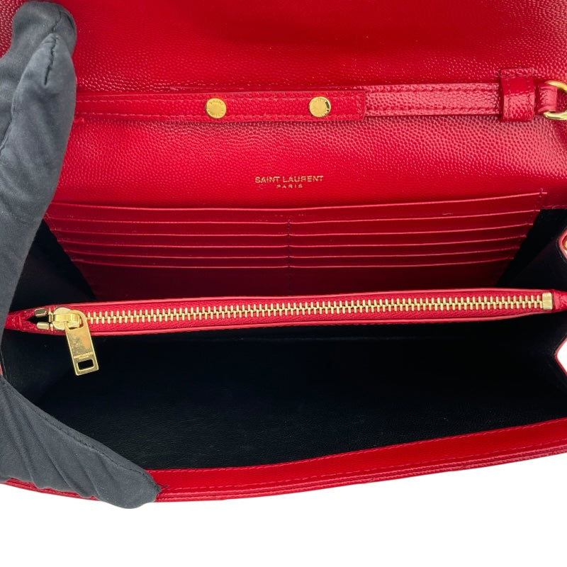 サンローラン SAINT LAURENT エンベローブ チェーンウォレット 377828 レッド グレインレザー レディース ウォレットチェーン