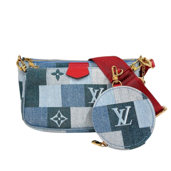 ルイ・ヴィトン LOUIS VUITTON ミュルティ・ポシェット アクセソワール M44990 ブルー　ゴールド金具 モノグラム・デニム レディース ショルダーバッグ