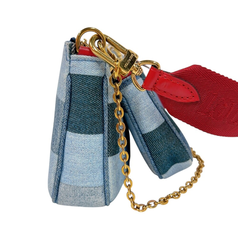 ルイ・ヴィトン LOUIS VUITTON ミュルティ・ポシェット アクセソワール M44990 ブルー　ゴールド金具 モノグラム・デニム レディース ショルダーバッグ