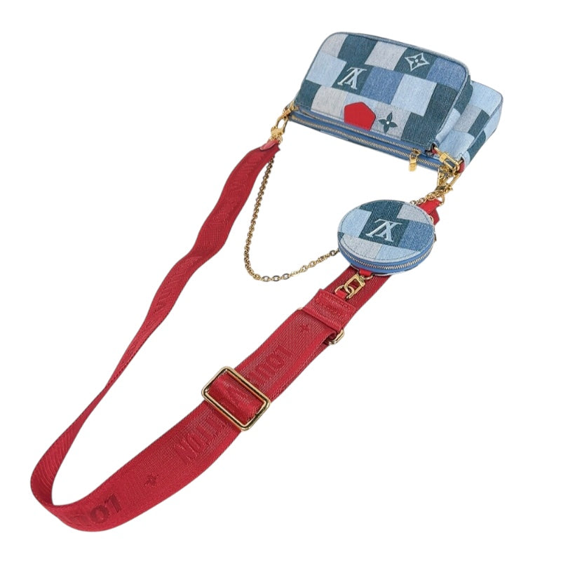 ルイ・ヴィトン LOUIS VUITTON ミュルティ・ポシェット アクセソワール M44990 ブルー　ゴールド金具 モノグラム・デニム レディース ショルダーバッグ
