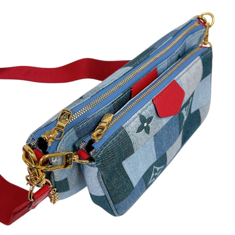 ルイ・ヴィトン LOUIS VUITTON ミュルティ・ポシェット アクセソワール M44990 ブルー　ゴールド金具 モノグラム・デニム レディース ショルダーバッグ