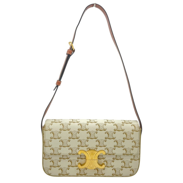 セリーヌ CELINE ショルダーバッグクロード 104142 ホワイト GD金具 トリオンフキャンバス/カーフスキン レディース ショルダーバッグ