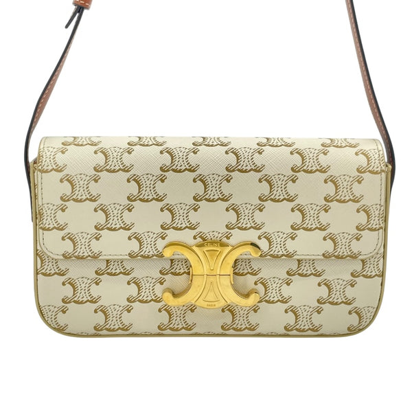 セリーヌ CELINE ショルダーバッグクロード 104142 ホワイト GD金具 トリオンフキャンバス/カーフスキン レディース ショルダーバッグ