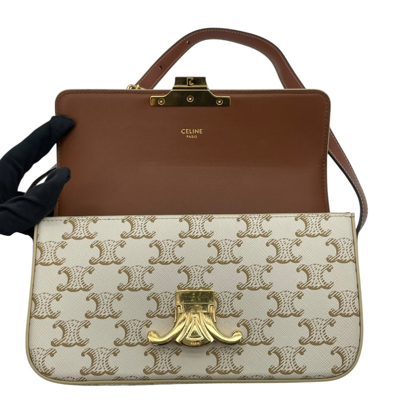 セリーヌ CELINE ショルダーバッグクロード 104142 ホワイト GD金具 トリオンフキャンバス/カーフスキン レディース ショルダーバッグ