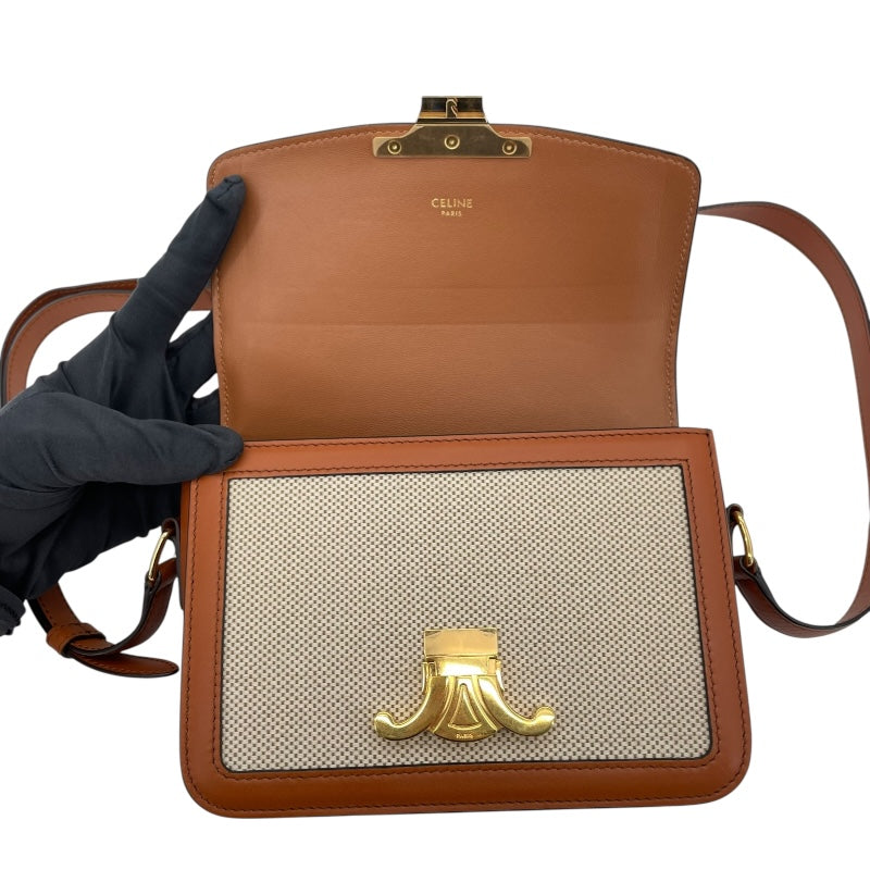 セリーヌ CELINE クラシックトリオンフバッグ 188882 ベージュxタン GD金具 キャンバス/カーフ レディース ショルダーバッグ