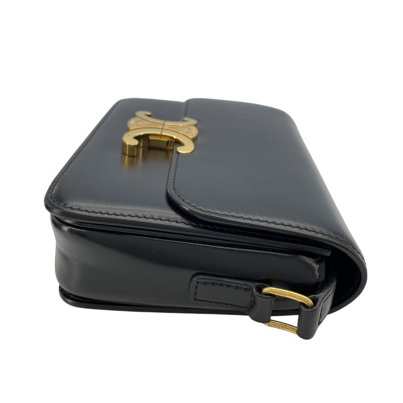 セリーヌ CELINE ティーン トリオンフ バッグ 188423 ブラック GD金具 シャイニーカーフスキン レディース ショルダーバッグ