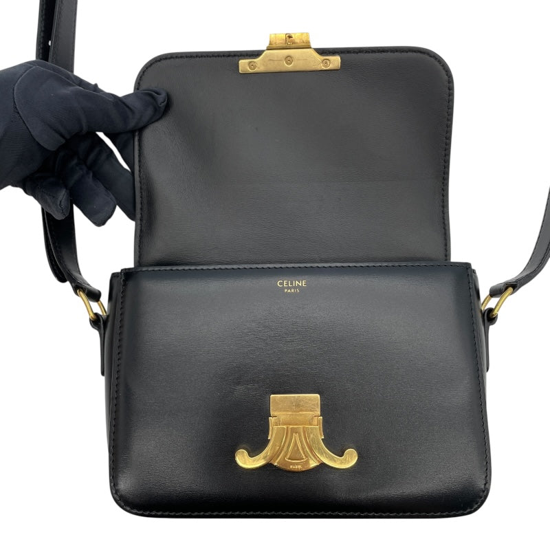 セリーヌ CELINE ティーン トリオンフ バッグ 188423 ブラック GD金具 シャイニーカーフスキン レディース ショルダーバッグ