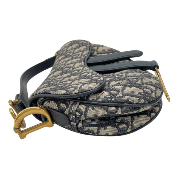 クリスチャン・ディオール Christian Dior ミニサドルバッグ M0447CTZQ ネイビー アイボリー GD金具 オブリークジャガード レディース ハンドバッグ