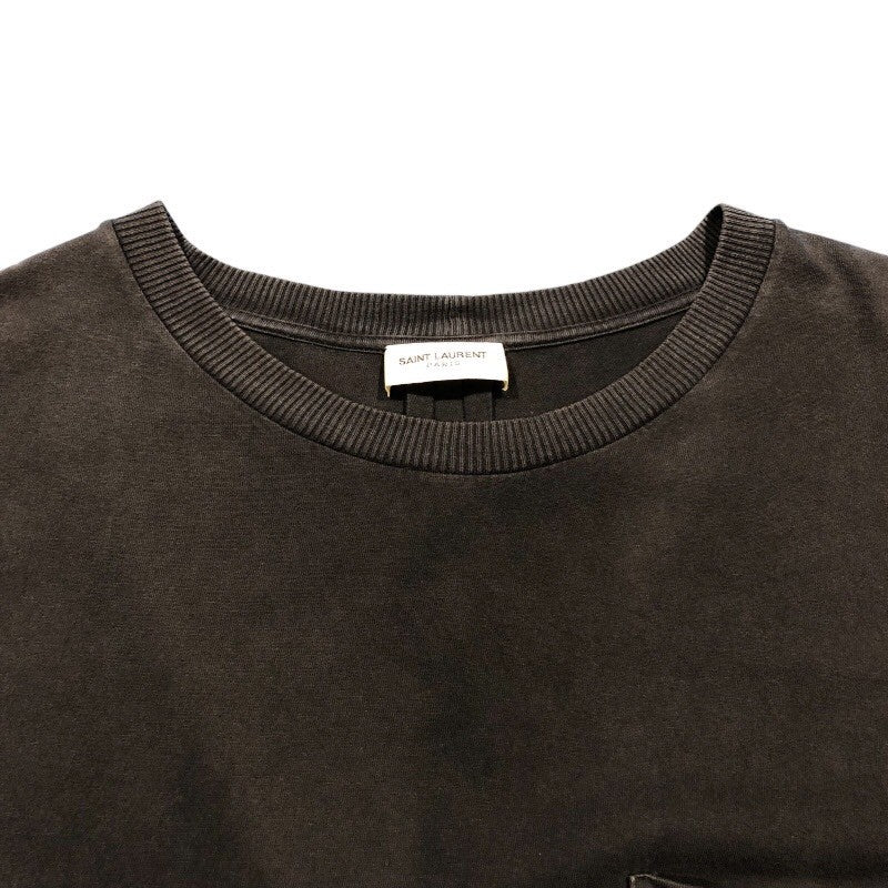 サンローラン SAINT LAURENT ロゴ刺繍ポケット半袖Tシャツ 396675 ブラック コットン メンズ 半袖Ｔシャツ