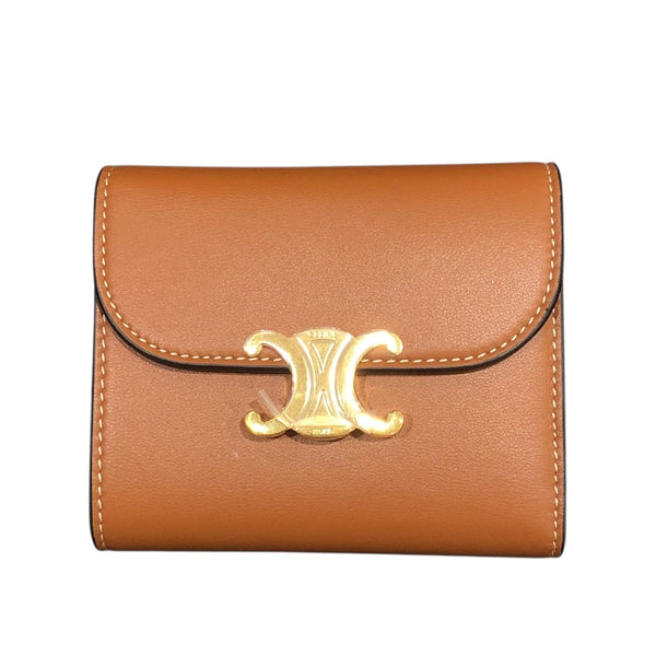 セリーヌ CELINE トリオンフスモールウォレット 10D783 タン/ゴールド金具 カーフ レディース 三つ折り財布