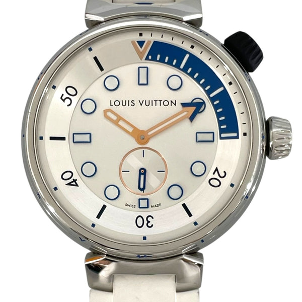 ルイ・ヴィトン LOUIS VUITTON タンブール ストリート ダイバー パシフィックホワイト QA124 シルバー SS/ラバーベルト クオーツ メンズ 腕時計