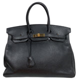 エルメス HERMES バーキン35 □G刻印　（2003年製） ブラック　ゴールド金具 フィヨルド メンズ ハンドバッグ