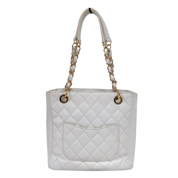 シャネル CHANEL PSTチェーントートバッグ ホワイト　ゴールド金具 キャビアスキン レディース ハンドバッグ