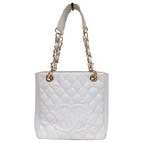 シャネル CHANEL PSTチェーントートバッグ ホワイト　ゴールド金具 キャビアスキン レディース ハンドバッグ