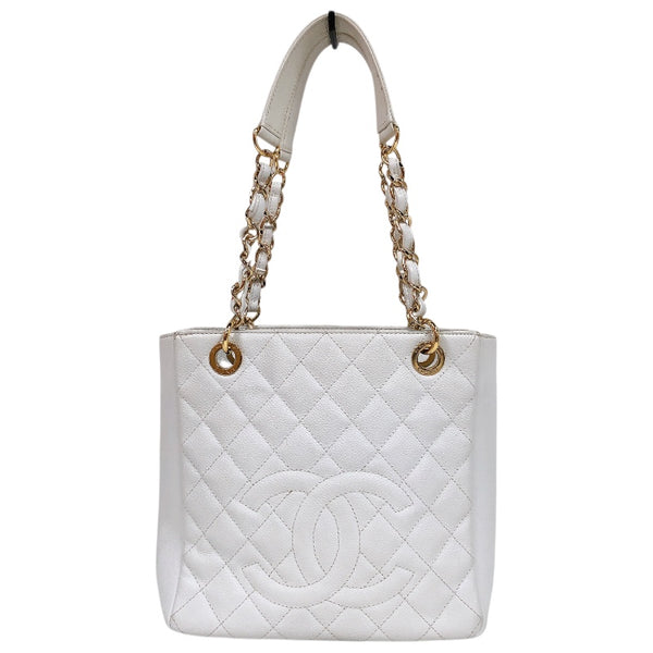シャネル CHANEL PSTチェーントートバッグ ホワイト　ゴールド金具 キャビアスキン レディース ハンドバッグ