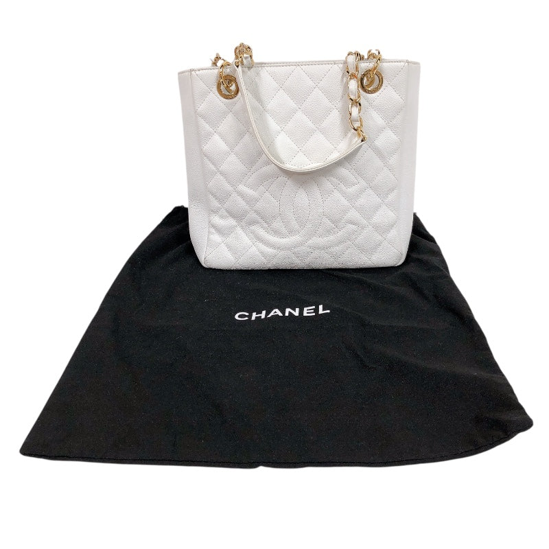 シャネル CHANEL PSTチェーントートバッグ ホワイト　ゴールド金具 キャビアスキン レディース ハンドバッグ
