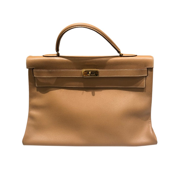 HERMES ブラウン　ケリー金具バレエシューズ保存袋付き エルメス HERMES ケリー40 内縫い 〇X刻 ナチュラル ゴールド