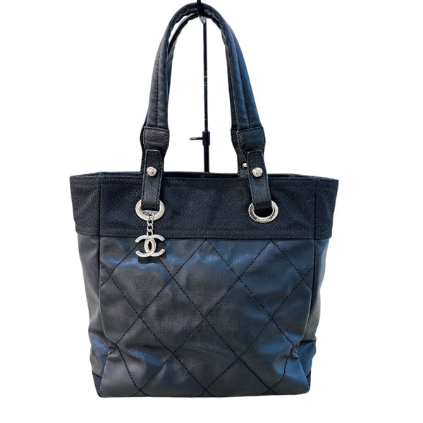 シャネル CHANEL パリビアリッツトートPM A34208 ブラック・シルバー金具 コーティングキャンバス レディース トートバッグ