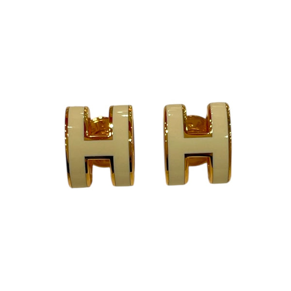 エルメス HERMES ミニポップアッシュピアス ホワイトｘピンクゴールド メタル ジュエリー