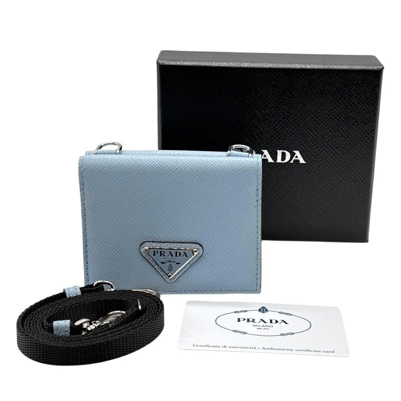 プラダ PRADA ネックストラップ付き　カードケース 2MR035 ライトブルー サフィアーノ レディース カードケース
