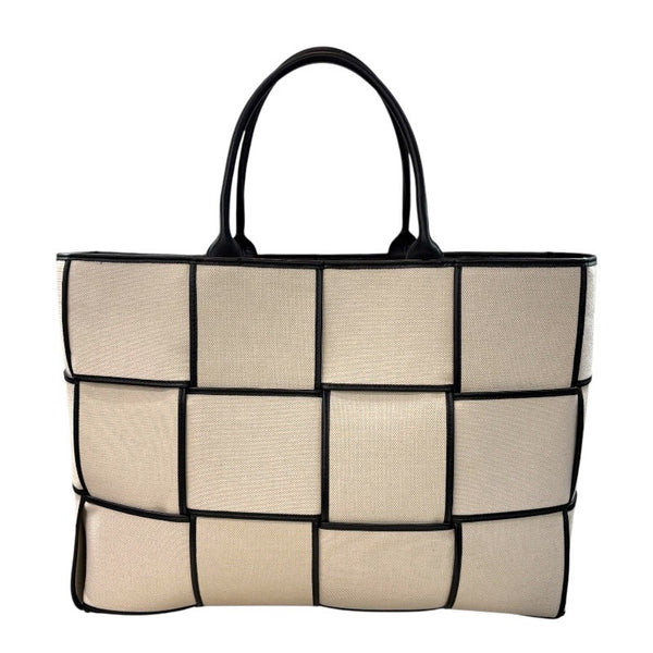 ボッテガ・ヴェネタ BOTTEGA VENETA アルコトートラージ ナチュラル・ブラック キャンバス・レザー メンズ トートバッグ