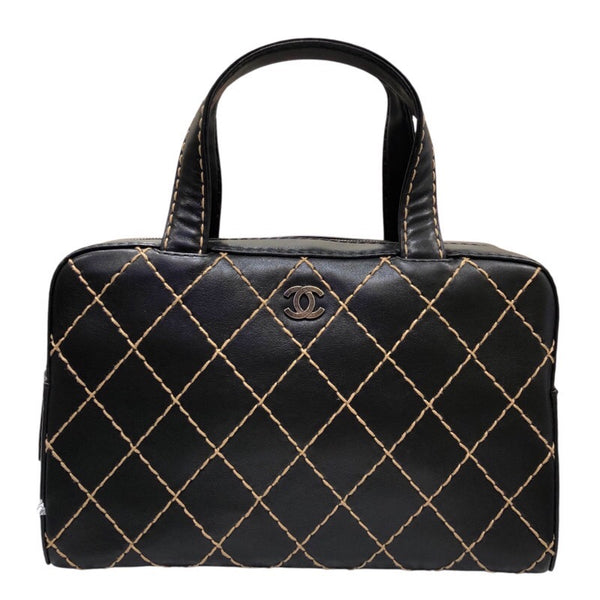 シャネル CHANEL ワイルドステッチハンドバッグ A18121 ブラック/シルバー カーフ レディース ハンドバッグ