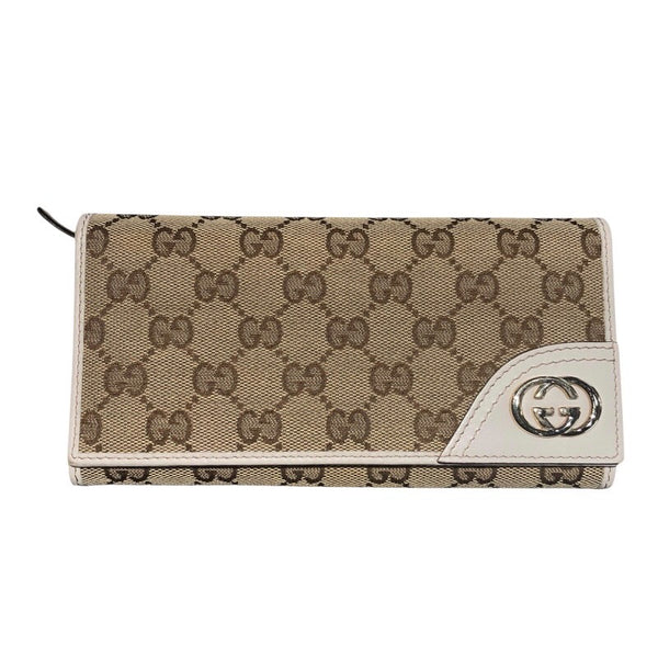 グッチ GUCCI GGキャンバス二つ折り長財布 204836 ベージュ×ホワイト GGキャンバス ユニセックス 長財布