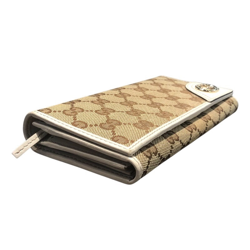 グッチ GUCCI GGキャンバス二つ折り長財布 204836 ベージュ×ホワイト GGキャンバス ユニセックス 長財布