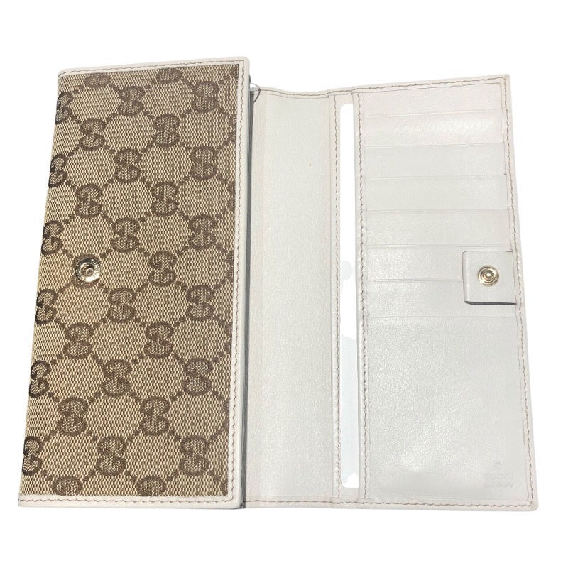 グッチ GUCCI GGキャンバス二つ折り長財布 204836 ベージュ×ホワイト GGキャンバス ユニセックス 長財布