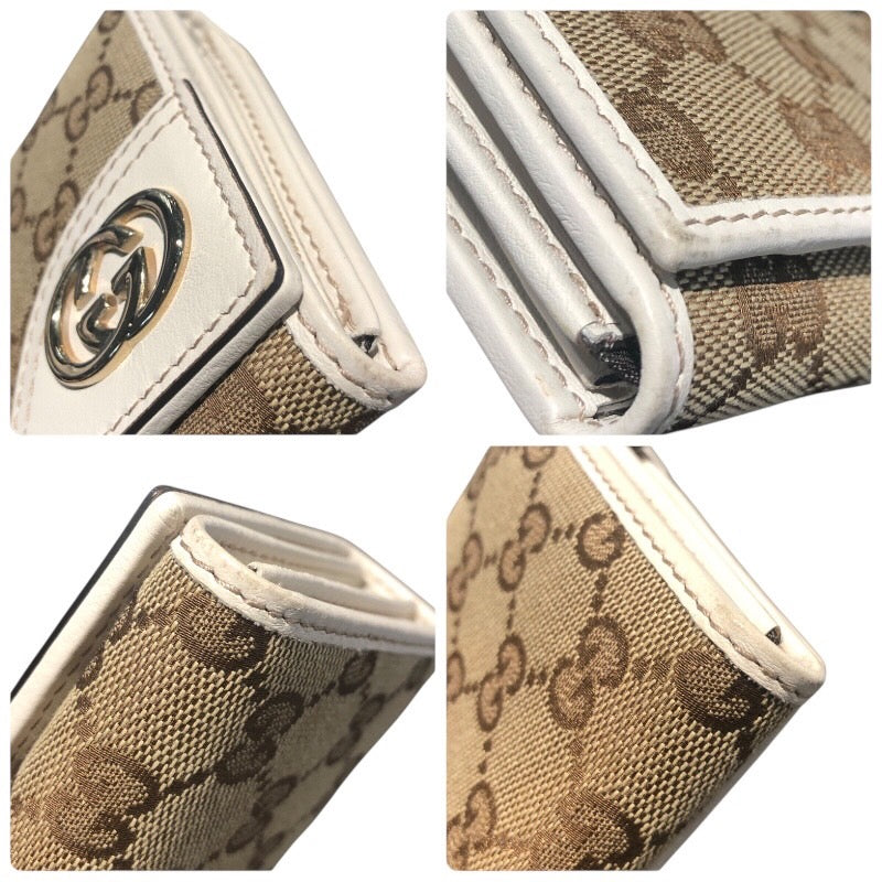 グッチ GUCCI GGキャンバス二つ折り長財布 204836 ベージュ×ホワイト GGキャンバス ユニセックス 長財布