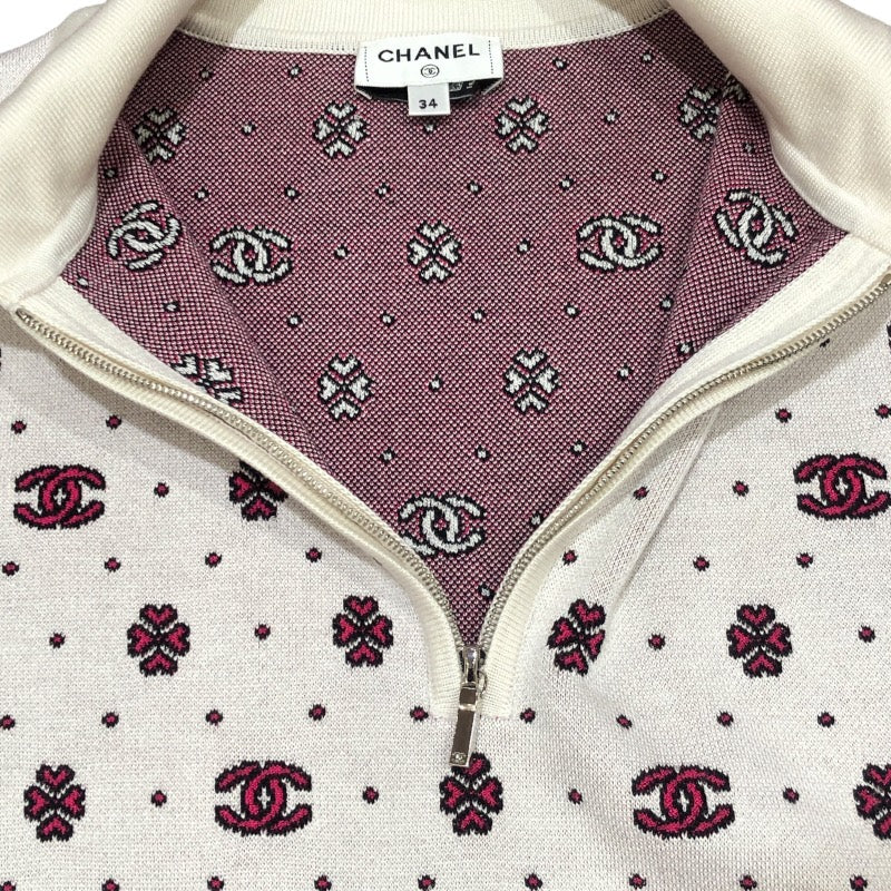 シャネル CHANEL ココマークハーフジップニットシャツ P74276 ホワイト シルク シルク レディース ポロシャツ