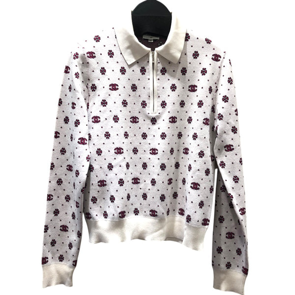 シャネル CHANEL ココマークハーフジップニットシャツ P74276 ホワイト シルク シルク レディース ポロシャツ