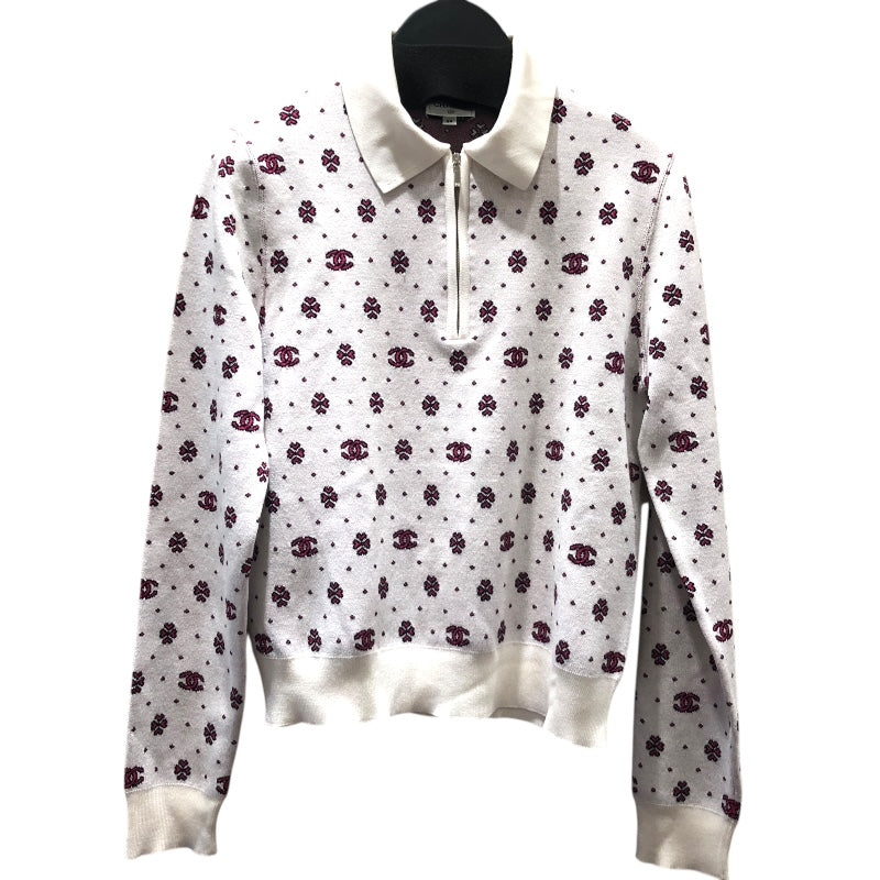 シャネル CHANEL ココマークハーフジップニットシャツ P74276 ホワイト シルク シルク レディース ポロシャツ