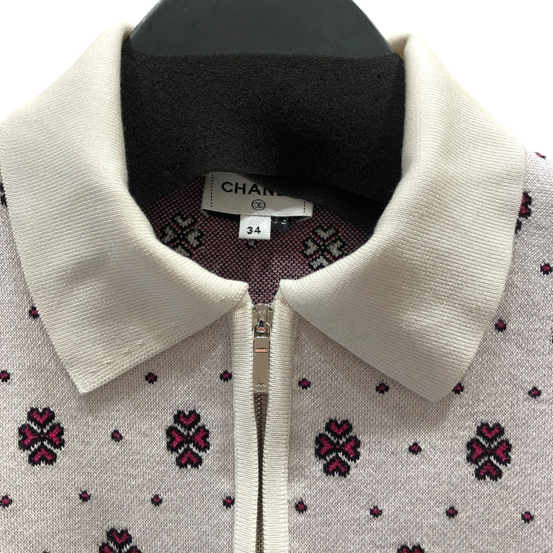 シャネル CHANEL ココマークハーフジップニットシャツ P74276 ホワイト シルク シルク レディース ポロシャツ