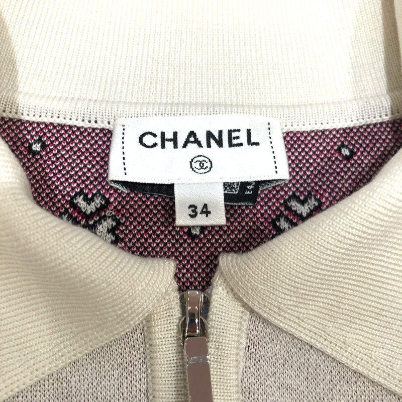 シャネル CHANEL ココマークハーフジップニットシャツ P74276 ホワイト シルク シルク レディース ポロシャツ