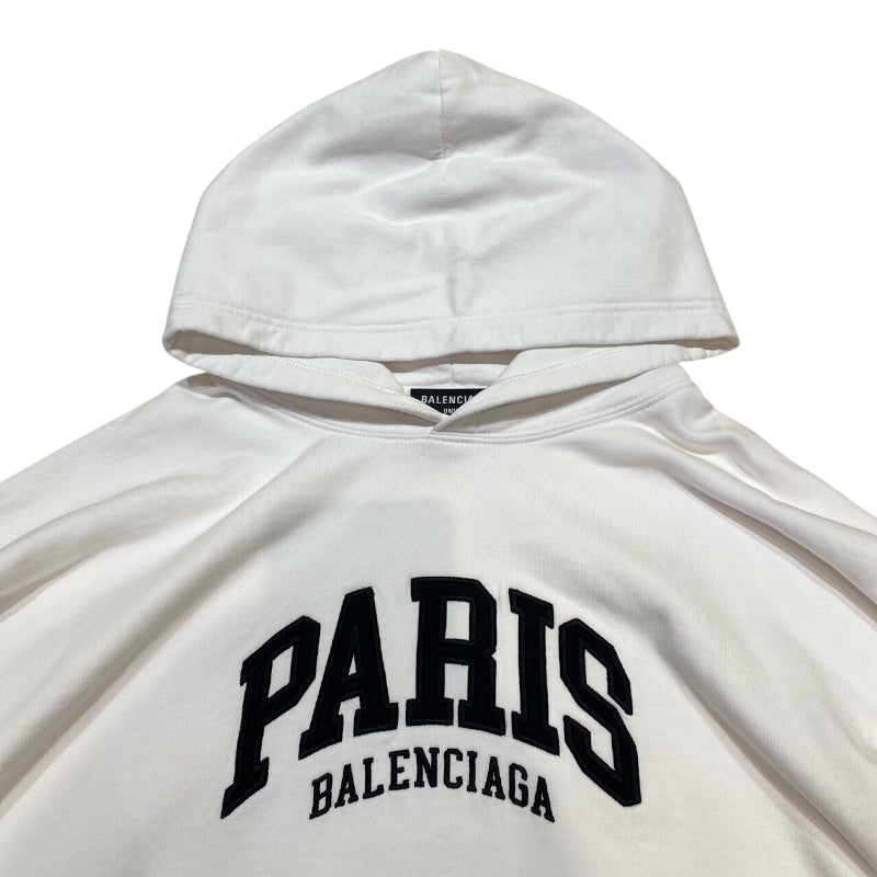 バレンシアガ BALENCIAGA PARIS刺繍プルオーバーパーカー 2022年 674986 ホワイト コットン メンズ パーカー