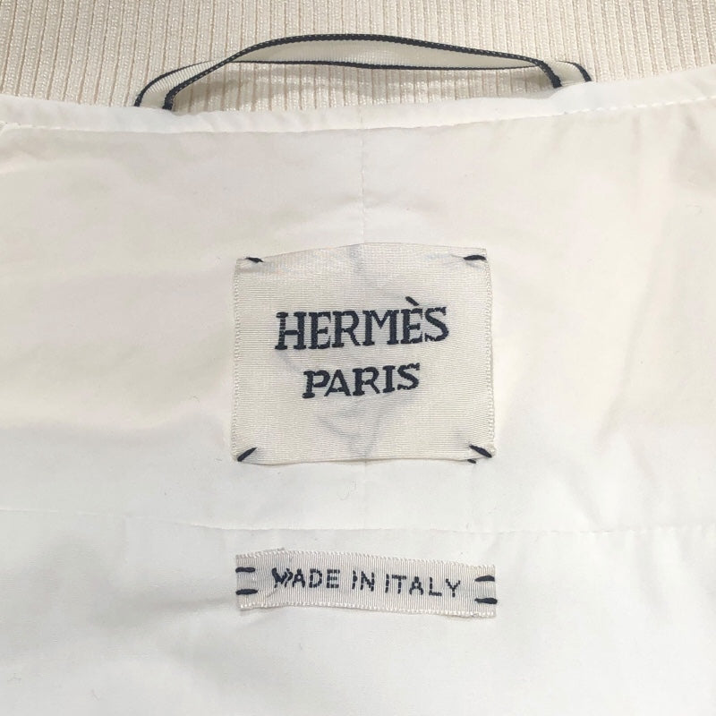 エルメス HERMES レザー切替ブルゾン ホワイト コットン レディース ブルゾン