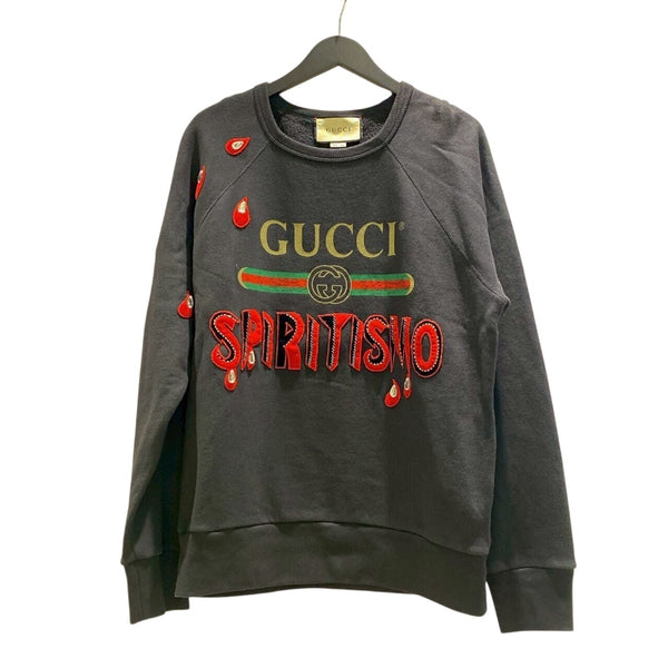 グッチ GUCCI ロゴプリントスウェットシャツ 497253 ブラック　レッド　 コットン メンズ スウェット
