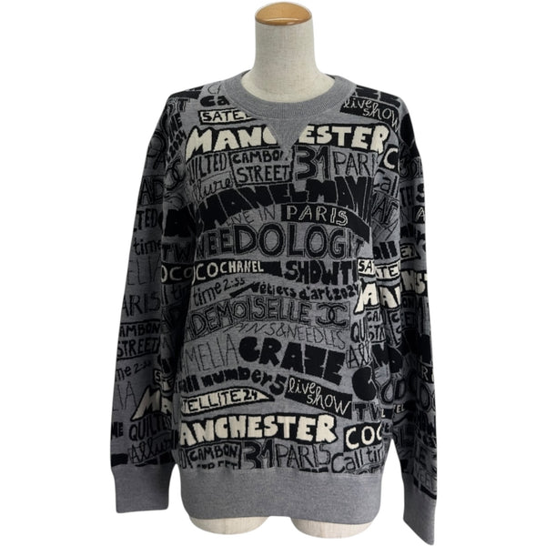 シャネル CHANEL ココマーク総柄ニットセーター P77667 グレー ウール レディース セーター シャネル CHANEL ココマーク総柄ニットセーター P77667 グレー ウール