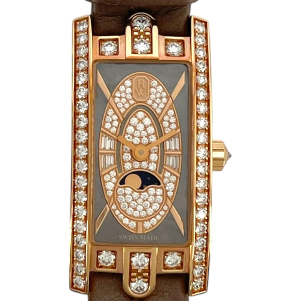 ハリーウィンストン HARRY WINSTON アヴェニューC ミニ ムーンフェイズ ブラウンシェル AVCQMP16RR004 ブラウン K18PG クオーツ レディース 腕時計