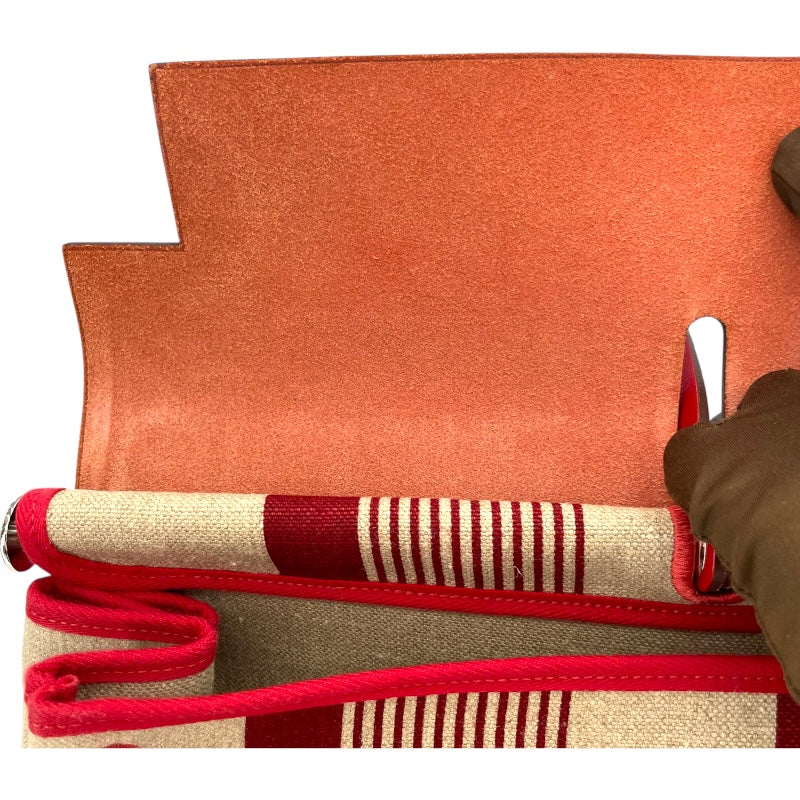 エルメス HERMES エールバッグジップキャビン50 D刻 ベージュ/レッド SV金具 トワルキャンプ/ハンター レディース ショルダーバッグ