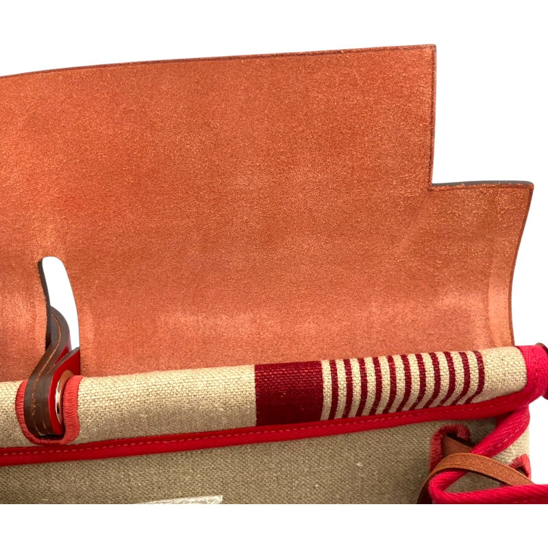 エルメス HERMES エールバッグジップキャビン50 D刻 ベージュ/レッド SV金具 トワルキャンプ/ハンター レディース ショルダーバッグ