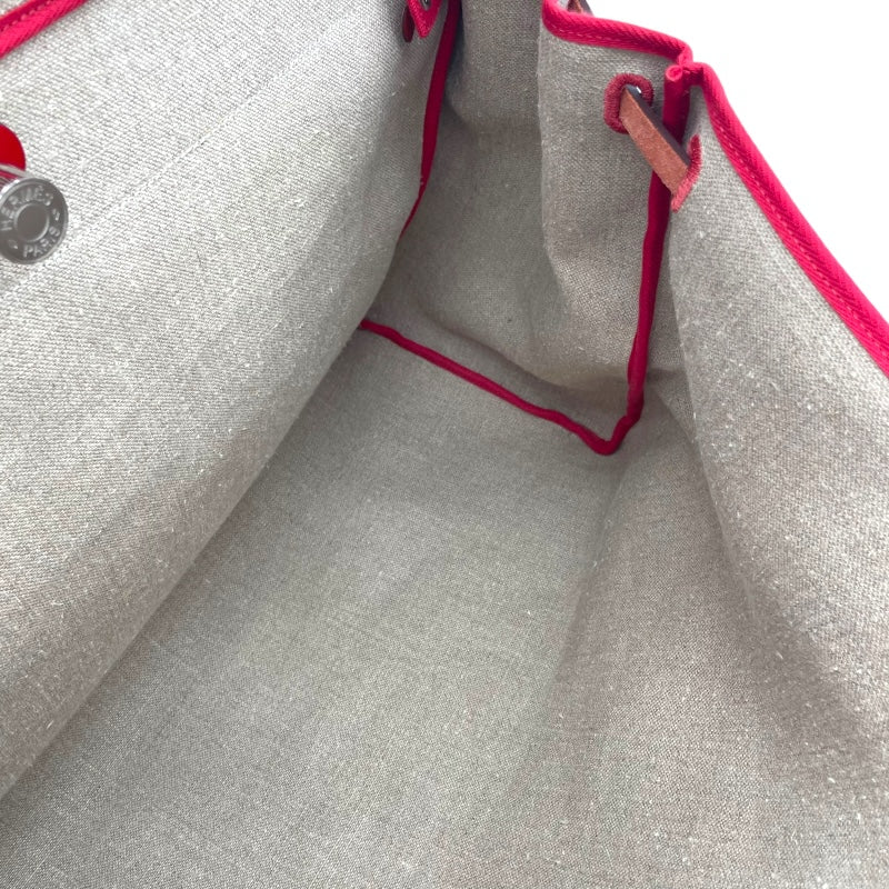 エルメス HERMES エールバッグジップキャビン50 D刻 ベージュ/レッド SV金具 トワルキャンプ/ハンター レディース ショルダーバッグ