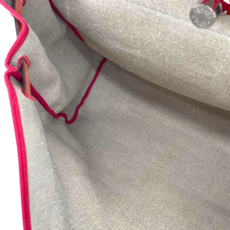 エルメス HERMES エールバッグジップキャビン50 D刻 ベージュ/レッド SV金具 トワルキャンプ/ハンター レディース ショルダーバッグ