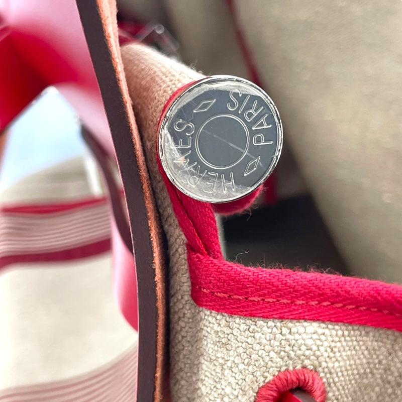 エルメス HERMES エールバッグジップキャビン50 D刻 ベージュ/レッド SV金具 トワルキャンプ/ハンター レディース ショルダーバッグ