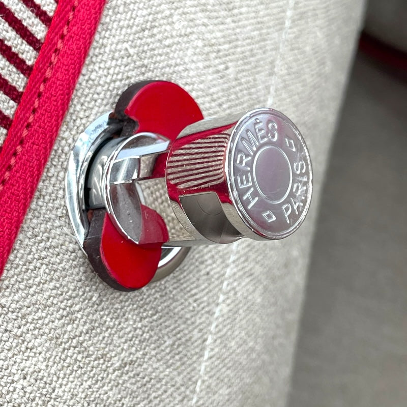 エルメス HERMES エールバッグジップキャビン50 D刻 ベージュ/レッド SV金具 トワルキャンプ/ハンター レディース ショルダーバッグ