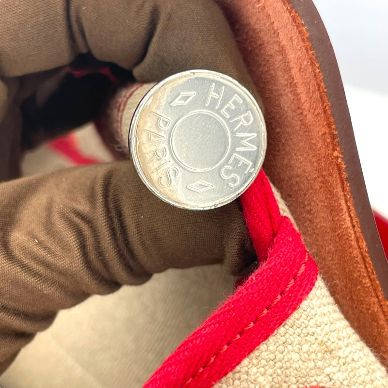 エルメス HERMES エールバッグジップキャビン50 D刻 ベージュ/レッド SV金具 トワルキャンプ/ハンター レディース ショルダーバッグ